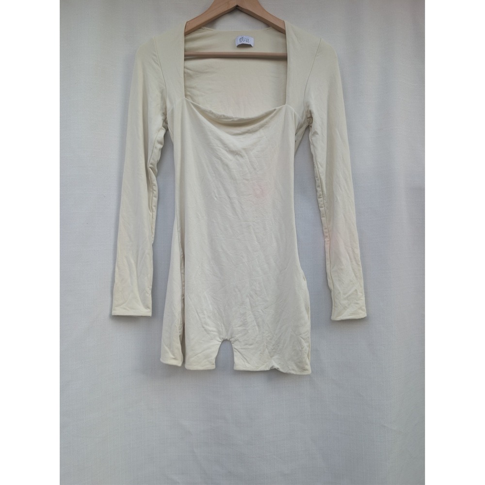 Oh Polly Ivory Long Sleeve Square Neck Romper Playsuit Size US 6 Modal Blend